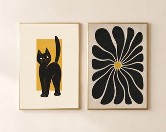 微光｜黒猫と差し伸べられた手 アート版画 50×100cm 草間彌生の黒猫のファインアートプリント：日本のギャラリーウォール
