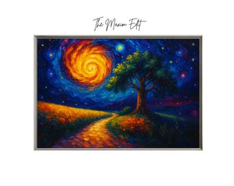 Surreal Starry Tree Landscape Print – Dreamy Fantasy Art (Digital Download)