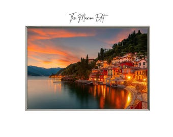 Coucher de soleil sur le lac de Côme – Paysage de village italien (Téléchargement numérique)