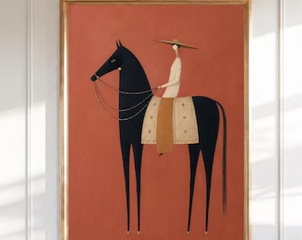 Reiter Wand Kunst Folklore Reiter Druck Terrakotta Mid Century Modern Figurative Poster Rustikale Western Cowgirl Dekor druckbar