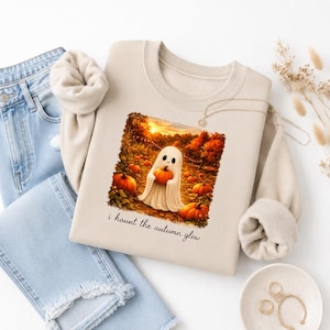 Sublimación "I Haunt The Autumn Glow" PNG, Lindo diseño de sublimación de calabazas fantasma para otoño, Sublimación de camiseta de fantasma de Halloween / #V273