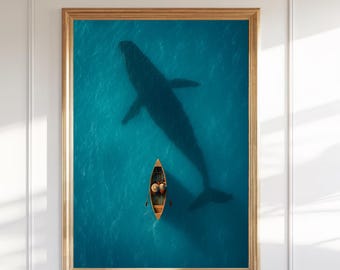 Minimalistische Wal & Boot Luftaufnahme von der Wand (Digitaler Download)