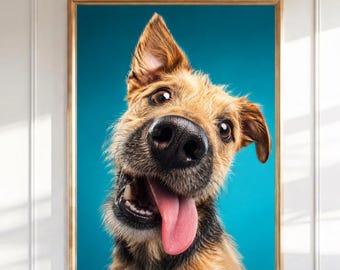Lustiger Hund Portrait Wandkunst, Cute Terrier Druck, Glücklicher Welpe Fotografie, Verspieltes Haustier Poster, Kinderzimmer Dekor, digitaler Download