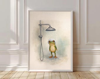 Grumpy Frog Shower Print – Whimsical Bathroom Art (Digital Download)