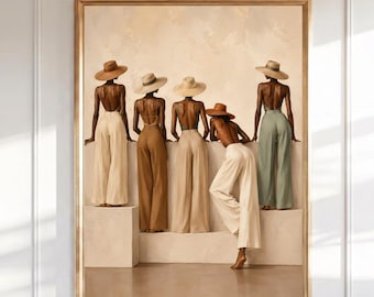 Schwarze Frauen Wandkunst, Boho Mode-Druck, afroamerikanische Kunst, Schwesternschaft Poster, neutrale Töne Wanddekoration, moderne feminine Kunstdruck