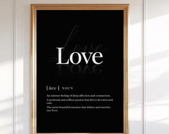 Love Definition Print – Minimalistische zwart-wittypografie (digitale download)