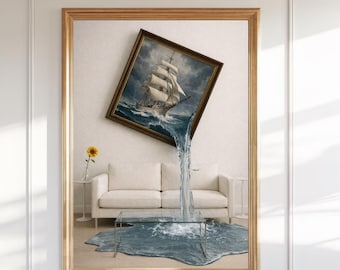 Lámina surrealista de un velero – Obra de arte fantástica náutica oceánica (Descarga digital)