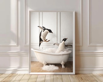 Playful Penguin Bathroom Print – Funny Animal Wall Art