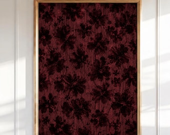Stimmungsvoller Blumendruck, stimmungsvolle burgundfarbene botanische Wandkunst, gotische rote Blumen (Digitaler Download)