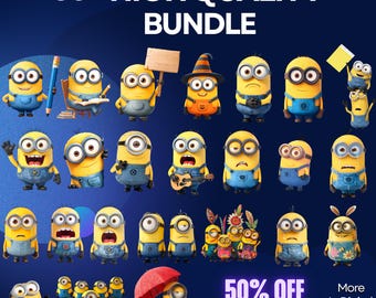 30+ Mega Bundle Yellow Minion Transparent PNGs, Clipart for Sublimation & Printing, T-Shirts, mugs