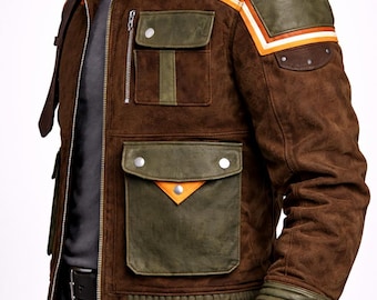 Handmade Brown Utility Jacket with Sherpa Collar | Tactical Multi-Pocket Canvas Jacket | Post-Apocalyptic & Biker Inspired Outerwear