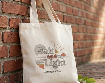 Christian Salt and Light Tote Bag, Matthew 5:13 Bible Verse Canvas Tote, Scripture Gift for Christian Women