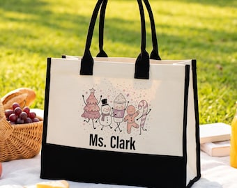 Personalized Christmas Tote Bag for Teacher, Custom Name Holiday Bag, Appreciation Gift for Educator, Thanksgiving Gift