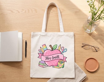 Sac fourre-tout personnalisé pour enseignant(e) de CP, sac de travail en toile personnalisé avec nom, cadeau de remerciement ou de rentrée scolaire