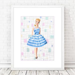 Vintage Retro Original Barbie Doll Blonde Blue Sundress Photo Print Graphic Art Print