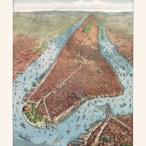 Lower Manhattan Map Vintage 1800s Art Illustration New York City NYC - Digital Image