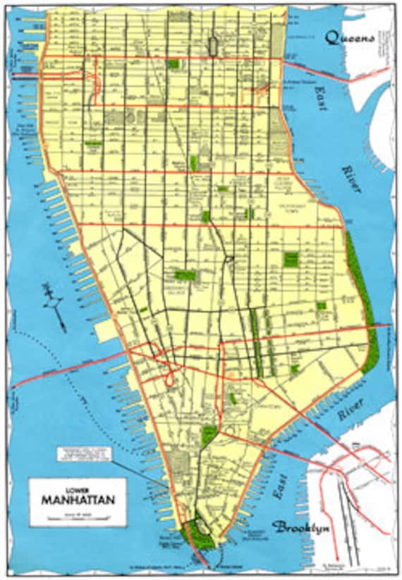 Lower Manhattan Map Vintage 1960s Art Illustration New York Etsy Lower Manhattan Map Vintage 1960s Art Illustration New York Etsy