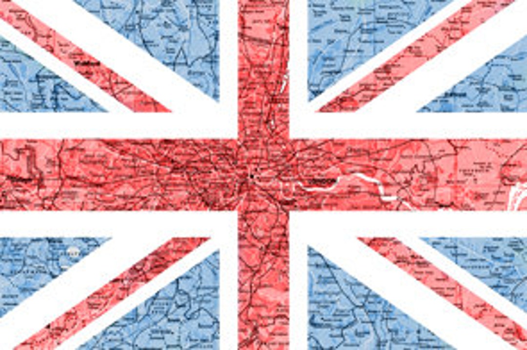 Union Jack Flag With Vintage City Atlas Map Travel Art - London
