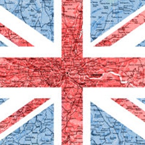 Union Jack Flag With Vintage City Atlas Map Travel Art - London England UK - Digital Image