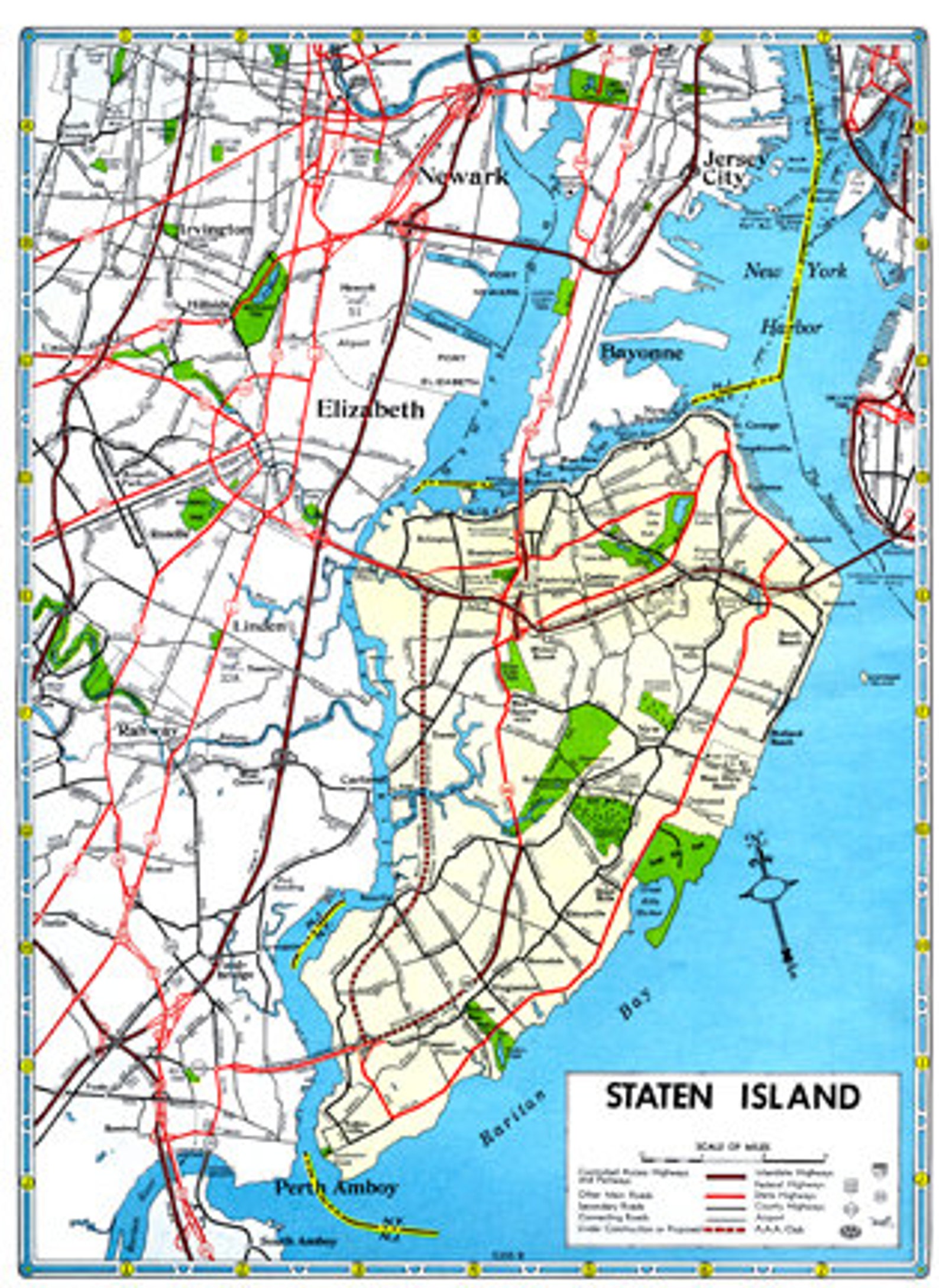 Staten Island Map Vintage 1960s Art Illustration New York City NYC Digital Image Scanned Copy
