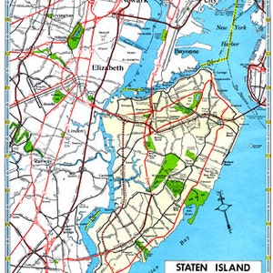 Staten Island Map Vintage 1960s Art Illustration New York City NYC - Digital Image Scanned Copy