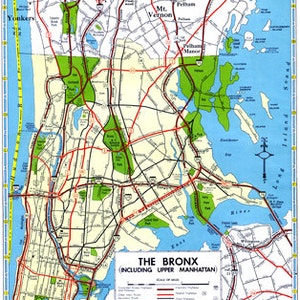 Bronx anduper Manhattan Map Vintage 1960er Jahre Kunst Illustration New York City NYC - Digitale Bild-Gescannte Kopie