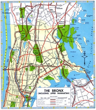 ブロンクスとアッパーマンハッタンの地図 ヴィンテージ 1960 年代