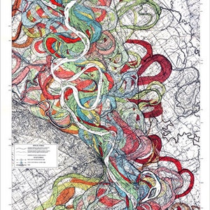 Mississippi River Meander Karte Vintage Art Illustration - digitale Bild