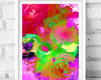 Pink Floral Color Mash Graphic Art Print