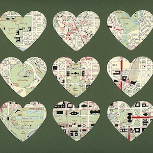 Ich liebe Washington DC – National Mall, Kapitol, Weißes Haus – Herzdesign mit alten Atlas-Karten (8 x 10 Zoll)