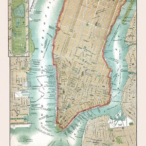 Lower Manhattan Map Vintage 1800er Jahren Kunst Illustration New York City NYC - digitales Bild