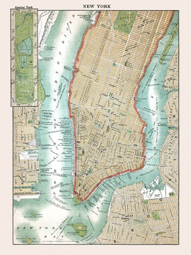 Lower Manhattan Map Vintage 1800s Art Illustration New York | Etsy