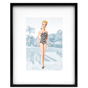 Vintage Retro Original Barbie Doll Blonde Striped Suit with Pool Scene Photo Print Graphic Art Print image 4