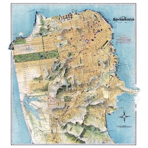 San Francisco California Bay Area Map Vintage um 1900 Art Illustration - digitales Bild