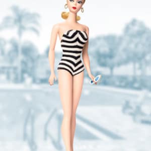 Vintage Retro Original Barbie Doll Blonde Striped Suit with Pool Scene Photo Print Graphic Art Print image 2