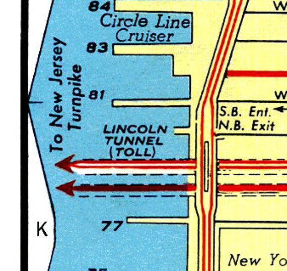 Lower Manhattan Map Vintage 1960s Art Illustration New York City