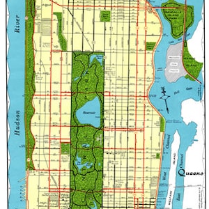 Mid Manhattan carte vintage des années 1960 Art Illustration New York City Central Park NYC - copie numérisée d'image numérique