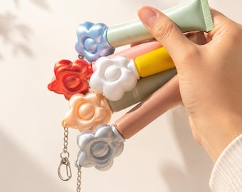 Lip Balm Keychain | 3D Printed Flower Lip Gloss Holder Keychain, Puffy Flower Bag Charm, Cute Lip Balm Case, teenager gift