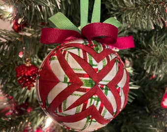 Christmas Plaid Quilted Fabric Ornament, Patchwork Ornaments, Ball Ornament, Handmade, Only 1 Available
