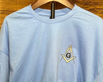 Masonic Custom T-Shirt, Square & Compass, Masonic Emblem, Light Blue Shirt