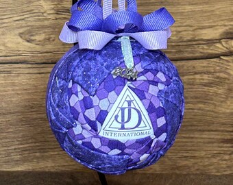 Job’s Daughters Quilted Fabric Christmas Ornament, Swirl Design, Sparkle Fabric, 2024 Charm, Fabric Ornaments, Ball Ornament, Masonic