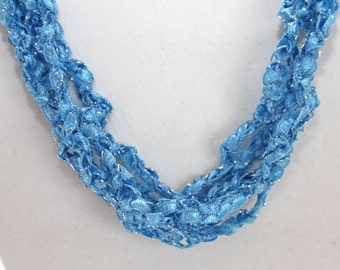 Carolina Mist - Crocheted Necklace, Lightweight Crochet Jewelry, UNC, Pale Blue, Adjustable Necklace, Handmade, Sparkle Thread