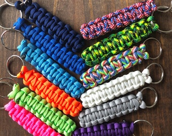 Paracord Keychain, Para-Cord Key Fob, Survival Keychain, Flat Braid, Multicolored, Stocking Stuffers, Made in USA