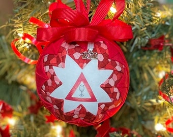 Only 1 Available! Order of the Eastern Star Quilted Fabric Christmas Ornament, Red Star Point Electa OES 2023 Charm, Fabric Ball, Masonic