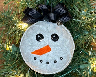 Snowman Quilted Fabric Christmas Ornament, 2023 Charm, Frosty, Handmade