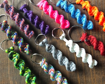 Paracord Keychain, Para-Cord Key Fob, Survival Keychain, Twist Braid, Multicolored, Stocking Stuffers, Made in USA