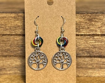 Tree Of Life Eastern Star Earrings, Silver-tone, Antique Bronze, OES Jewelry