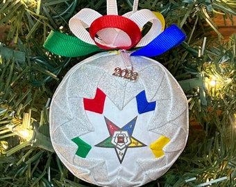 Order of the Eastern Star Quilted Fabric Christmas Ornament, OES 2023 Charm, Fabric Ornaments, Ball Ornament, Masonic