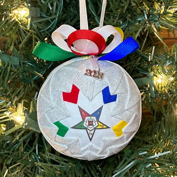 Order of the Eastern Star Quilted Fabric Christmas Ornament, OES 2023 Charm, Fabric Ornaments, Ball Ornament, Masonic