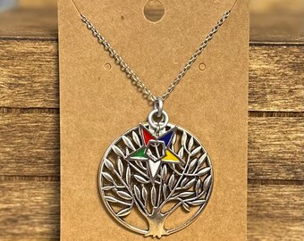 OES Tree of Life Necklace, Eastern Star Jewelry, Silvertone